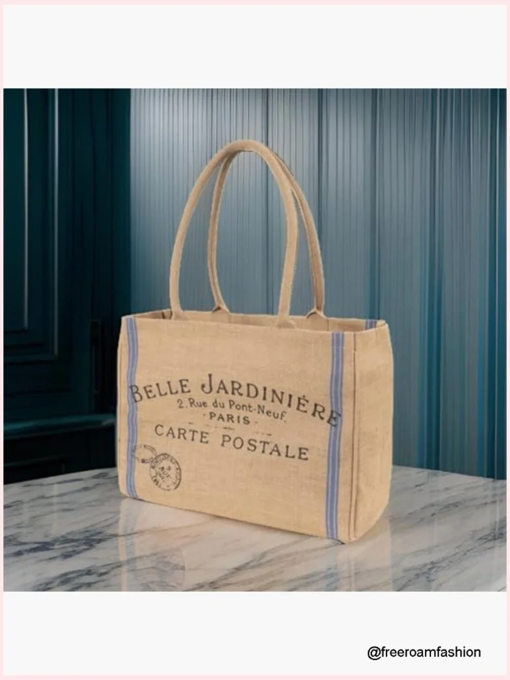 Jute Market Tote Bag with Water-Resistant Lining and Zipper Pocket